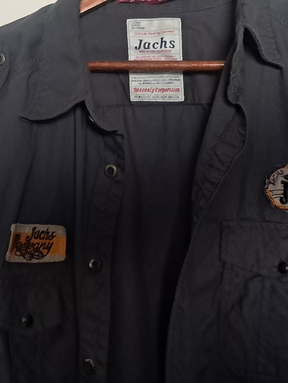 Jachs Dark Gray Button-Up Shirt with Embroidered Patches